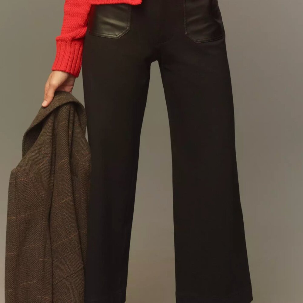 The Colette Cropped Wide-Leg Pants by Maeve: Merrick White Faux-Leather Pocket E - Picture 7 of 15